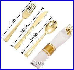 Décor Pre-Rolled Gold Cutlery & Napkin COMBO Set Perfect for Weddings, Parties