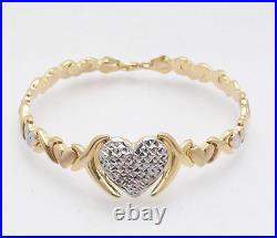 Diamond Cut Hearts & Kisses Bracelet Necklace Set 10K Two-Tone Gold Clad Silver