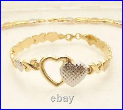 Diamond Cut Hearts & Kisses Bracelet Necklace Set 14K TwoTone Gold Plated Silver