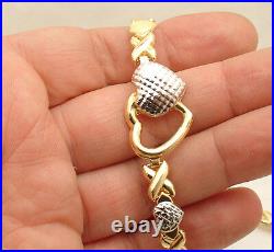 Diamond Cut Hearts & Kisses Bracelet Necklace Set 14K TwoTone Gold Plated Silver