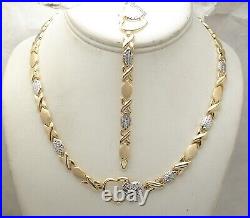 Diamond Cut Hugs & Kisses Bracelet Necklace Set 10K Two-Tone Gold Plated Silver