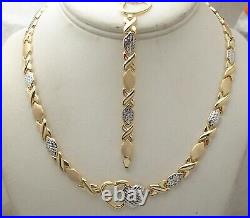 Diamond Cut Hugs & Kisses Bracelet Necklace Set 10K Two-Tone Gold Plated Silver