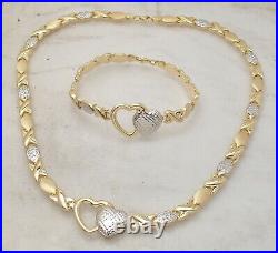 Diamond Cut Hugs & Kisses Bracelet Necklace Set 10K Two-Tone Gold Plated Silver