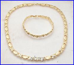 Diamond Cut Hugs Kisses XOX Bracelet Necklace Set 10K Yellow Gold Plated Silver