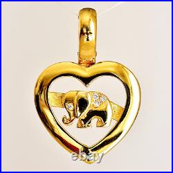 Diamond Set Elephant in 9K Gold Heart Pendant Perfect 1st Anniversary Gift NEW