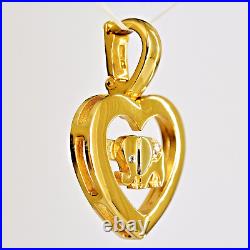 Diamond Set Elephant in 9K Gold Heart Pendant Perfect 1st Anniversary Gift NEW