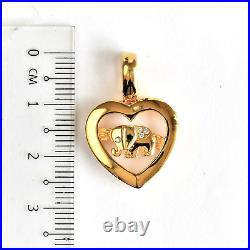 Diamond Set Elephant in 9K Gold Heart Pendant Perfect 1st Anniversary Gift NEW