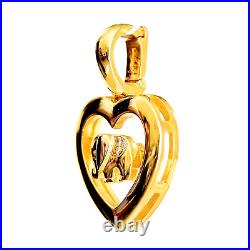Diamond Set Elephant in 9K Gold Heart Pendant Perfect 1st Anniversary Gift NEW