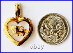 Diamond Set Elephant in 9K Gold Heart Pendant Perfect 1st Anniversary Gift NEW