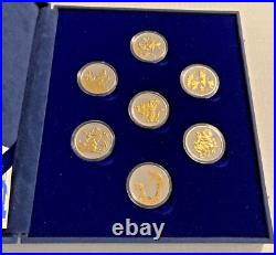 Disney Fantasia Golden Anniversary 7 Coin Set Silver 22Kt Gold COA