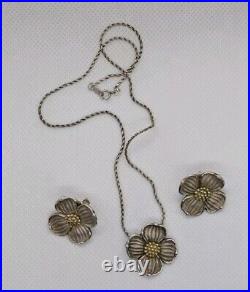 Dogwood 18k YG Solid Gold Centers 925 Petals BA Ballou Co Necklace Earrings Set