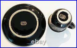 ESPRESSO / COFFEE SET Black wh Dionysos Aylets 24K Gold Trimmed Perfect Condit