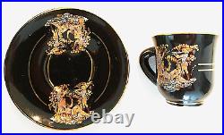 ESPRESSO / COFFEE SET Black wh Dionysos Aylets 24K Gold Trimmed Perfect Condit
