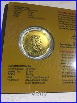 Elizabeth 2007 PROOF Royal Canadian Mint, 99999 Pure Gold Coin 1oz BU Certified