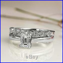 Emerald Diamond Wedding Band Set Women's Engagement Ring Pure 10k White Gold