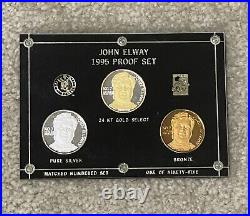 Enviromint 24K Gold Select. 999 Silver- Bronze Three Coin John Elway Proof Set