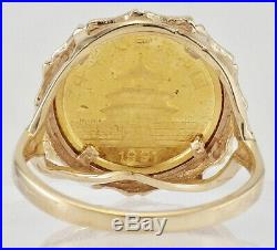 Estate 1991 1/20 OZ. 999 Pure Gold Panda Coin Ring 10K Yellow Gold Setting 6 1/2