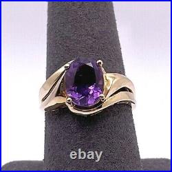 Estate Oval Purple Amethyst Set In Shiny 10k Pure Gold Ring NICE