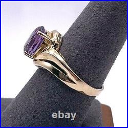 Estate Oval Purple Amethyst Set In Shiny 10k Pure Gold Ring NICE