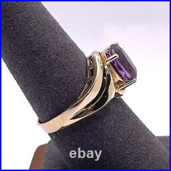 Estate Oval Purple Amethyst Set In Shiny 10k Pure Gold Ring NICE