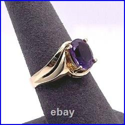 Estate Oval Purple Amethyst Set In Shiny 10k Pure Gold Ring NICE