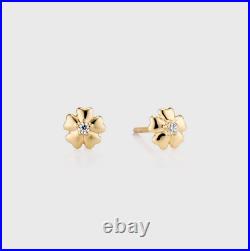 Excellent Prong Set White Cubic Zirconia In 10K Pure Yellow Gold Flower Earring