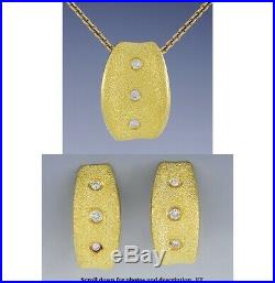 Exquisite High End 9999 Pure Gold Diamond Earrings & Pendant Set