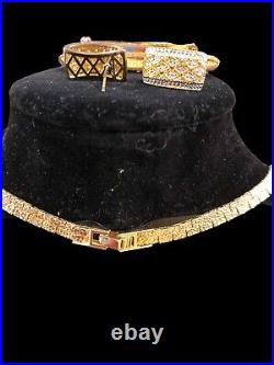 Exquisite Vintage Sap Pure Vermeil Diamond Chip Bar Brooch Earrings Pendant Set