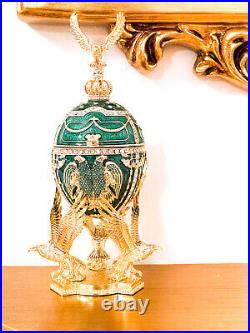 Faberge egg Swarovski Set Musical Pure Gold dec Double Headed Eagle Victory gift