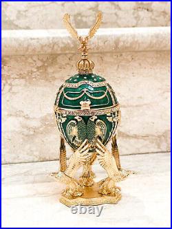 Faberge egg Swarovski Set Musical Pure Gold dec Double Headed Eagle Victory gift