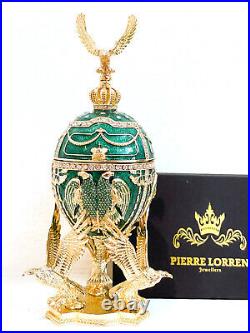 Faberge egg Swarovski Set Musical Pure Gold dec Double Headed Eagle Victory gift