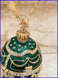 Faberge egg Swarovski Set Musical Pure Gold dec Double Headed Eagle Victory gift