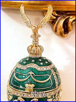 Faberge egg Swarovski Set Musical Pure Gold dec Double Headed Eagle Victory gift