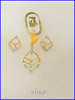 Fashion -18k Pure Solid Gold Set Pendent Earring Studs Stone High Quality