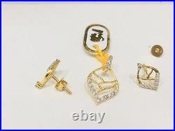 Fashion -18k Pure Solid Gold Set Pendent Earring Studs Stone High Quality