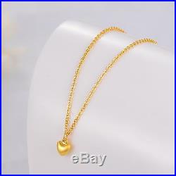 Fine Pure 999 24K Yellow Gold Chain Set Women O Link Heart Necklace 16inch