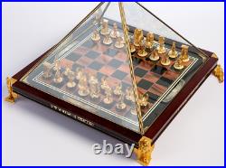 Franklin Mint King Tut Tutankhamun Chess Set Glass Pyramid 24 Carat Gold Plated