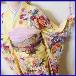 Full Set Of Long-Sleeved Kimono, Finest Pure Silk Flower Car, Gold And Silver, S