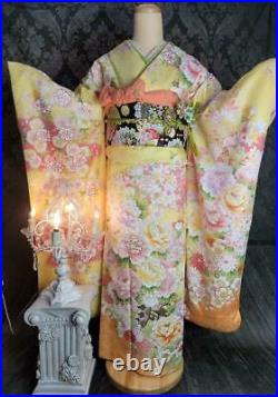 Furisode Full Set Gem Pure Silk Embroidery Flower Garden Dyed With Ayes Gold