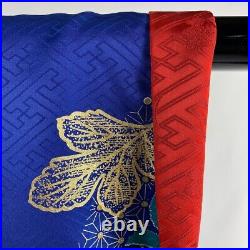 Furisode Good quality Fukuro obi full set Butterfly Gilded Blue length164.5