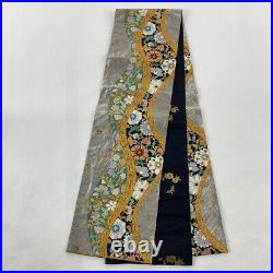 Furisode Good quality Fukuro obi full set Butterfly Gilded Blue length164.5