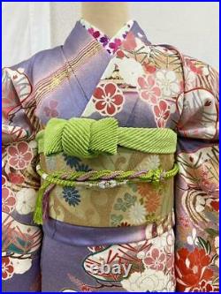 Furisode full set gold embroidery, Karaori sack belt, 100% pure silk, kimono