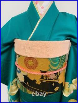 Furisode full set, lacquered leaf pattern, halo dyed, gold and silver, pure silk