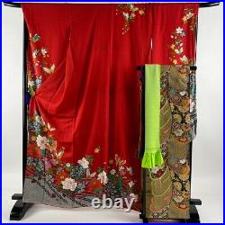 Furisode near mint Good quality Fukuro obi full set Butterfly Gold thread Re