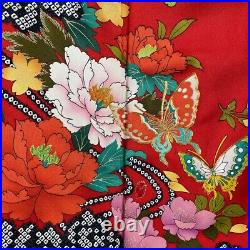 Furisode near mint Good quality Fukuro obi full set Butterfly Gold thread Re