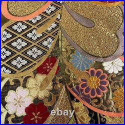 Furisode near mint Good quality Fukuro obi full set Butterfly Gold thread Re