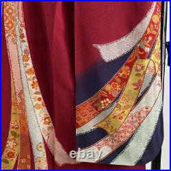 Furisode near mint Good quality Fukuro obi full set Kicho Gold and silver Br