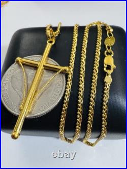 Genuine Pure 22K 22C 916 Fine Real Gold 20 long Cross Set Necklace 8.3g 2.2mm
