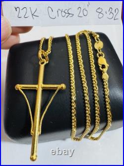 Genuine Pure 22K 22C 916 Fine Real Gold 20 long Cross Set Necklace 8.3g 2.2mm