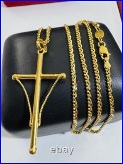 Genuine Pure 22K 22C 916 Fine Real Gold 20 long Cross Set Necklace 8.3g 2.2mm